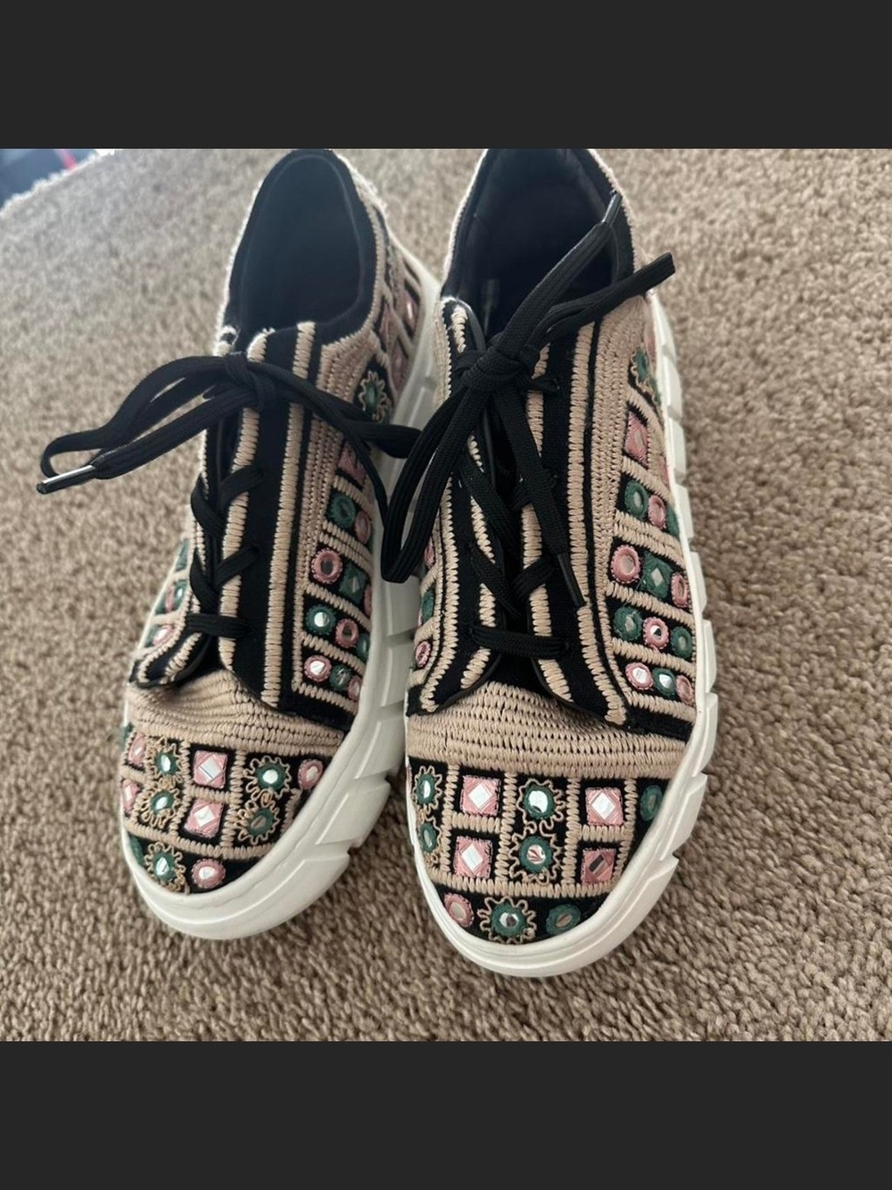 Free people!!! Embellished Pink & Green Knit Platform Sneakers - Women's